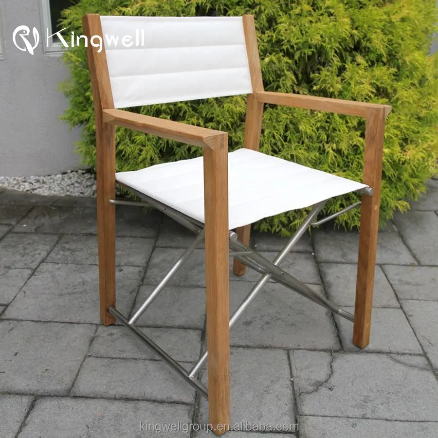 Outdoor restaurant furniture folding canvas beach director's teak wood patio chairs with aluminum frame patio furniture
