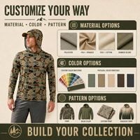 Vêtements de pêche vintage camouflage de performance supérieure avec logo personnalisé, vêtements de chasse anti-UV pour hommes, manches longues avec capuche