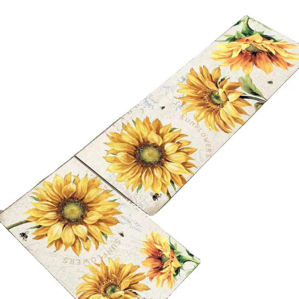 Custom Print Designs Washable Sunflowers Non Slip Kitchen Mat Set For Floor
