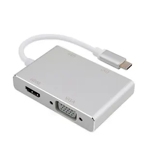 רב-פונקציה 4 ב 1 סוג-C רכזת כדי VGA + DVI + HDTV + USB 3.0 ממיר עבור נייד USB C Hub