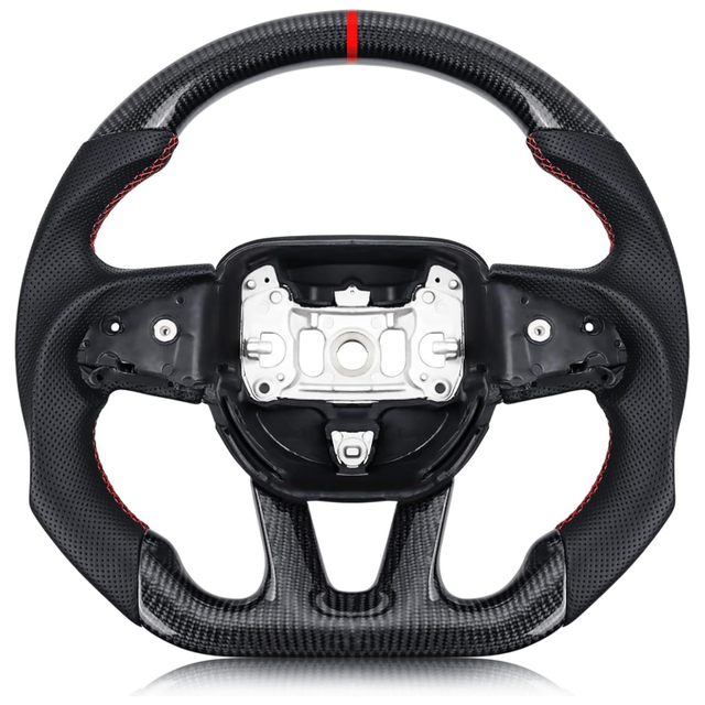 Real Carbon Fiber Steering Wheel for Dodge/Jeep Grand Cherokee D-shaped Nappa Perforated Leather Flat-bottom Steering Wheel