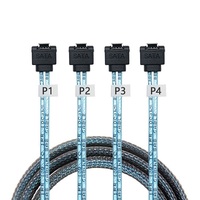 Kabel SFF-8087 ke 4 SATA SAS 4.0 Sudut Kanan 0.5M untuk Adaptor Penyimpanan Internal Server HDD SSD