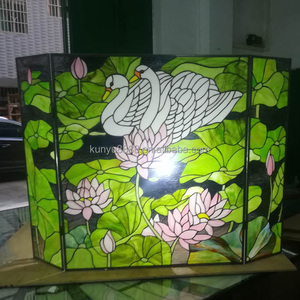 Stained Glass Birds Fireplace Screen Solid Structure European Design High Light Transmittance Decoration - Product Image 1