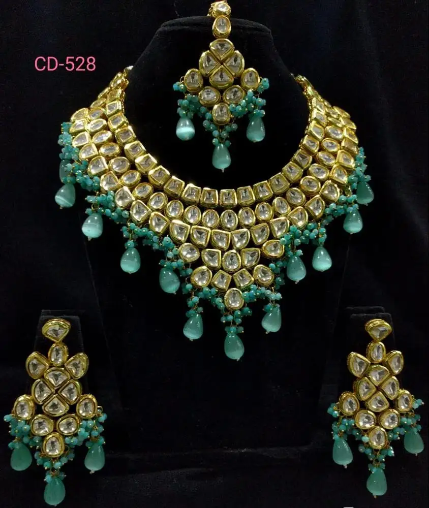 Real look fashionable bridal set 1 gm gold kundan meena polki jewellery for wholesale at best price