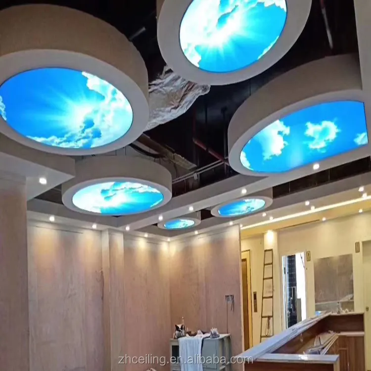 Zhihai fácil instalar caixa de luz, belas nuvens, impressão uv, transparente, filme pvc retroiluminado, leve, moderno, telha de teto de pvc