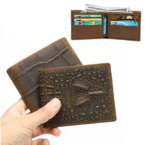 2023 Birthday Gift Vintage Bifold Wallet Minimalist Men's Genuine Cowhide Leather Short Wallet Crocodile Alligator Embossing