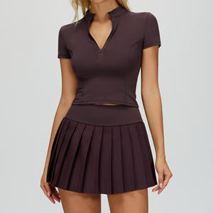 Saia de tênis Set para As Mulheres 2 Peça Metade Zip Top Colheita e Saia Plissada Active Set Ginásio Workout Yoga Tennis Outfits - Product Image 3