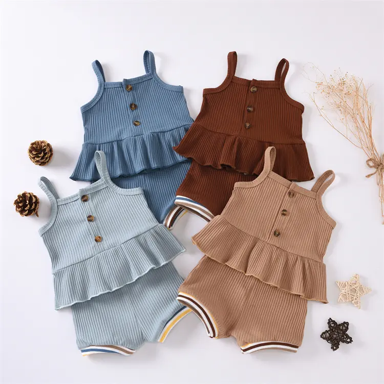 Infant Clothes Ribbed Sleeveless Camisole Top Bubble Shorts Sets 2 Piece Summer Newborn Baby Girl Clothes Clothing Sets