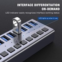 Hub USB 3.1 personnalisable 7 ports en alliage d'aluminium, haute vitesse et transfert de données stable, accessoires PC multiport en stock