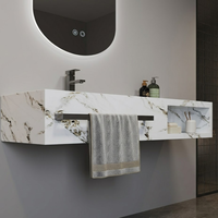 Vente en gros pour projets hôteliers : Ensemble de meubles de salle de bain en pierre naturelle avec miroir LED