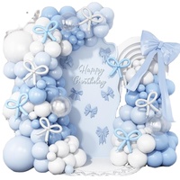 Kit d'arc de ballons 4D bleu poussiéreux respectueux de l'environnement, guirlande de longs ballons pour anniversaire, baby shower, décorations de mariage, chrome