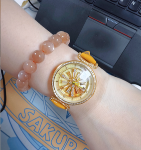 Orologio <span class=keywords><strong>da</strong></span> <span class=keywords><strong>Polso</strong></span> <span class=keywords><strong>da</strong></span> Donna con Charm a Girasole, Cinturino in Vera Pelle, Movimento al Quarzo, Allarme, Spessore 12mm, Resistenza all'Acqua 3BAR, Metallo - Product Image 3