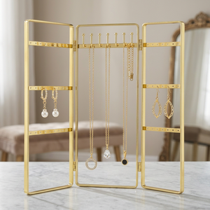 Gold Jewelry Organizer Case with Hinged Design and Magnetic Closure for Necklaces and <b>Earrings</b> <b>Storage</b> - Product Image 1