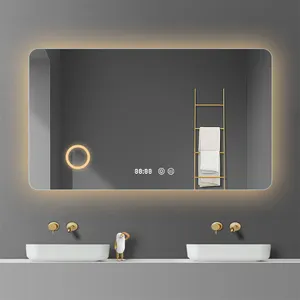 Espelho de aumento iluminado, venda quente de espelho de aumento 3x 5x, retangular, retroiluminação inteligente para banheiro