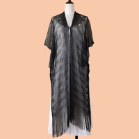 Châle en maille métallique pour femme avec franges, creux, long, pour soirée, cape ouverte sur le devant, couverture de fête