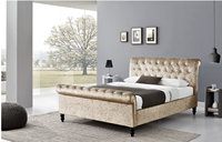 Lit de luxe plateforme double king size rembourrée en velours écrasé avec tête de lit LED