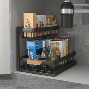 Nouveau Rangement et Organisateur Ajustable à 2 Niveaux pour Armoire Sous Évier de Salle de Bain et Cuisine, avec Tapis de Cuisine et Tiroir Coulissant Simple - Product Image 5