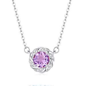 9 Simple 6mm Round Cut Multi Color Gems Halo Necklaces 925 <b>Sterling</b> <b>Silver</b> Natural Stone Waterproof Jewelry For Women - Product Image 1
