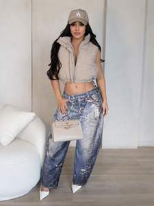 2025 nuovo stile di <span class=keywords><strong>pantaloni</strong></span> Machete a gamba larga da <span class=keywords><strong>donna</strong></span>-<span class=keywords><strong>Pantaloni</strong></span> Cargo Casual a vita media larghi ispirati alla dopamina con stampa 3D - Product Image 3