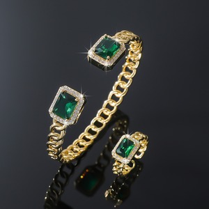 European American Style Square Gemstone Gold Plated <b>Bracelet</b> Unisex Fashion Chain Link Jewelry - Product Image 2