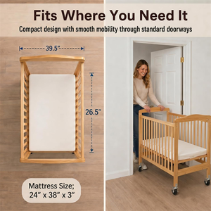 <span class=keywords><strong>Cuna</strong></span> Portátil <span class=keywords><strong>Mini</strong></span> para Bebés, Acabado Natural, Madera Sólida, Cama Móvil para Bebés <span class=keywords><strong>con</strong></span> <span class=keywords><strong>Ruedas</strong></span> Bloqueables - Product Image 6