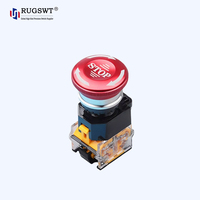 Bouton d'arrêt d'urgence en acier inoxydable 16 mm avec trou de fixation, tête champignon rouge grande taille pour systèmes de convoyage et manutention de matériaux