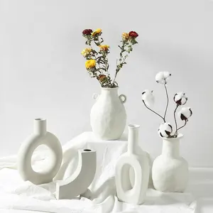 Vase irrégulier en céramique blanche de luxe nordique plante Vases en porcelaine abstraite décoration de la maison