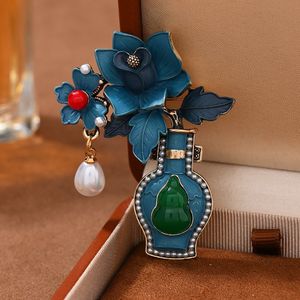 Broche en métal plaqué or vintage, style traditionnel antique, avec <span class=keywords><strong>gourde</strong></span> bleue, fleur et perle, pour femme, usage quotidien - Product Image 1