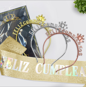 Feliz Cumpleaños: Set de Tiara de Cristal con Pedrería y Diadema de Corona para Fiesta Mexicana - Product Image 2