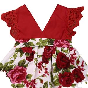 Ropa de Bebé para Verano, Mono de Encaje con Rosas Rojas, Vestido sin Mangas con Flores para Niña, Vestido de Moda para Bebé con Diadema - Product Image 1