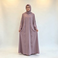 Ensemble Abaya brodé mauve pour femme, robe intérieure à manches cloche, tenue modeste, vêtements musulmans islamiques