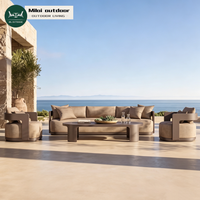Ensemble de canapés d'extérieur en aluminium sur mesure de luxe, imperméable, pour jardin, villa, cour, resort, ensemble de meubles de jardin en métal, 3 pièces