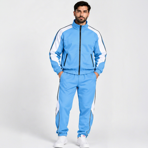 Chándal Azul para Hombre INDEX, Estilo Deportivo con Cierre Completo y Rayas Blancas, Corte Regular, Ropa de Otoño, Poliéster Transpirable - Product Image 1