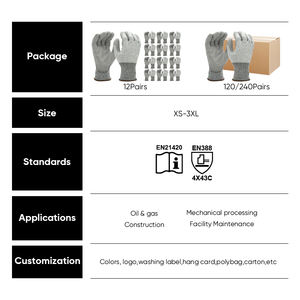 EN388 4X43C Cortar 5 Guantes con PU Recubierto Guantes resistentes a cortes Logotipo personalizado Buen agarre para la construcción - Product Image 6