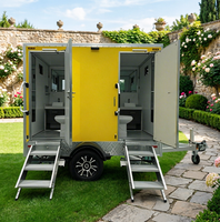 Remorque de toilettes de luxe à 2 cabines, toilettes portables miniatures pour chantier, toilettes mobiles
