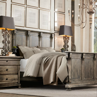 Lit double en chêne sculpté à la main de style vintage français de haute qualité, lit moelleux en bois massif, ensemble de meubles de chambre à coucher de style traditionnel
