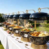 Chauffe-Plats de Luxe Noir et Or avec Dentelle, pour Buffets, Traiteur, Hôtellerie, Réceptions, Alimenté à l'Alcool