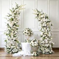 Arche de mariage en fleurs artificielles en soie blanche, rose, faite à la main, pour mariage et décoration, arche en forme de corne, fleurs de fond, décoration de mariage