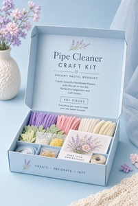 Kit de bouquet de fleurs en carton cartonné DIY avec pompons rose pastel, vert et blanc, fournitures artisanales faites à la main - Product Image 3