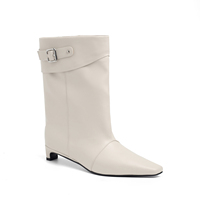 WETKISS Stivali da Donna con Cinturino Retrò e Tacco Basso, Stivali Slouchy in Pelle Scamosciata Nera con Punta Quadrata e Altezza Media