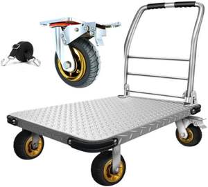 Warehouse 900mm*600mm Size 450kgs Heavy Duty Hand <strong>Trolley</strong> Cold Rolled Steel Platform <strong>Trolley</strong> Flatbed Hand Truck <strong>Trolley</strong> - Product Image 1
