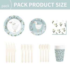 Juego de Vajilla Desechable DAMAI Blue Goose, Platos, Servilletas y Vasos de Papel Azules para Fiestas Infantiles - Product Image 3