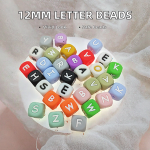 <strong>Wholesale</strong> 12mm Colorful BPA-Free Printed <strong>Silicone</strong> PVC Alphabet Letter <strong>Beads</strong> for Keychain Making - Product Image 2