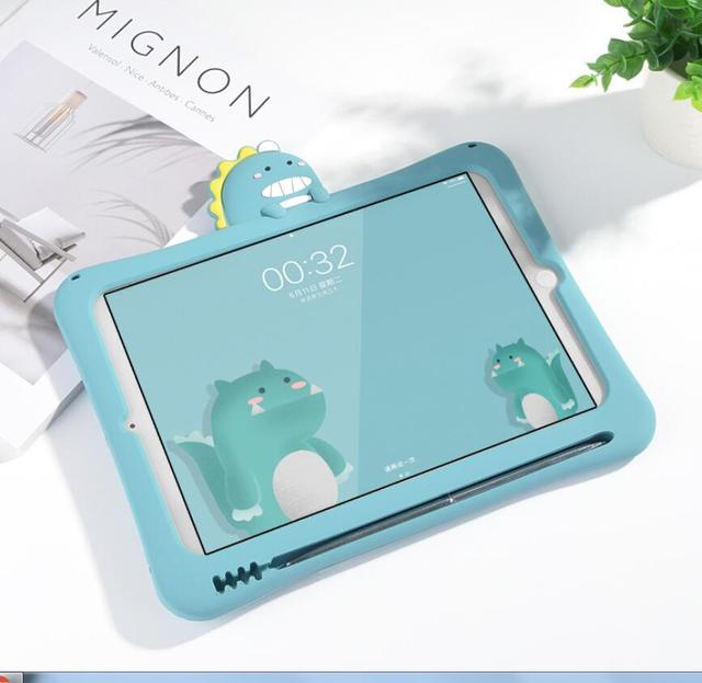 Shockproof Cartoon Little Dinosaur Design Silicone Case Cover for ipad 11/Air/9.7/10.2/10.5/10.9 with Foldable Stand