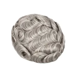 Sistema de Prótesis Capilar Masculina Indetectable para Zona Púbica, con Piel Súper Fina, Cabello Humano <span class=keywords><strong>Gris</strong></span> <span class=keywords><strong>Corto</strong></span>, Efecto Mirage, Venta al por Mayor - Product Image 1
