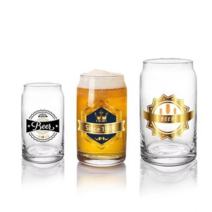 Vajilla Artesanal de Vidrio para Cervecería en Existencia, MOQ Bajo, Vaso de Cerveza con Forma de Lata de 12OZ 17OZ 20OZ, Impresión de Logotipo Personalizado, Vaso Transparente para Cerveza <span class=keywords><strong>IPA</strong></span> y Stout - Product Image 1