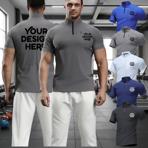 DOVEARK 2025 nuovo 88% in poliammide 12% Spandex con cerniera nascosta mezza cerniera veloce da uomo che corre da palestra t-shirt con colletto sportivo - Product Image 1