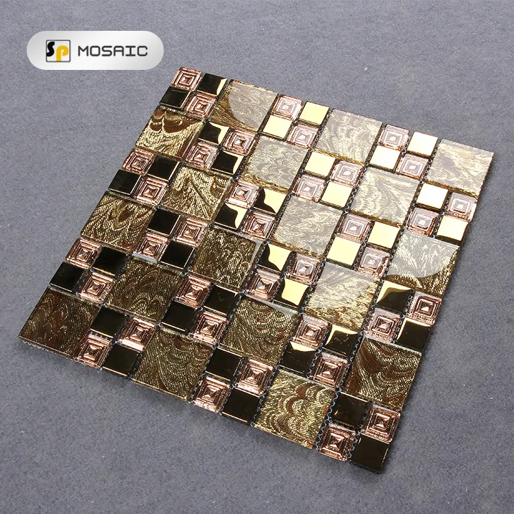 Cuarto de baño y cocina decoración de mosaico de vidrio brillante decorativos de pared de decoración de lujo de oro dorado de azulejos de mosaico