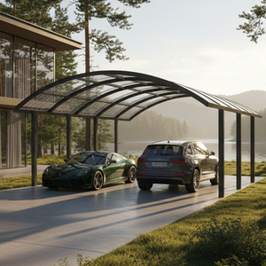 Abri de voiture <span class=keywords><strong>double</strong></span> en aluminium avec <span class=keywords><strong>toit</strong></span> <span class=keywords><strong>plat</strong></span> en polycarbonate, résistant aux intempéries et aux UV, pour allée de <span class=keywords><strong>garage</strong></span> extérieure - Product Image 2
