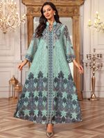 Abaya de luxe turquoise pour femmes musulmanes de Dubaï, robe longue modeste avec motif cachemire transparent, accessoire vestimentaire traditionnel